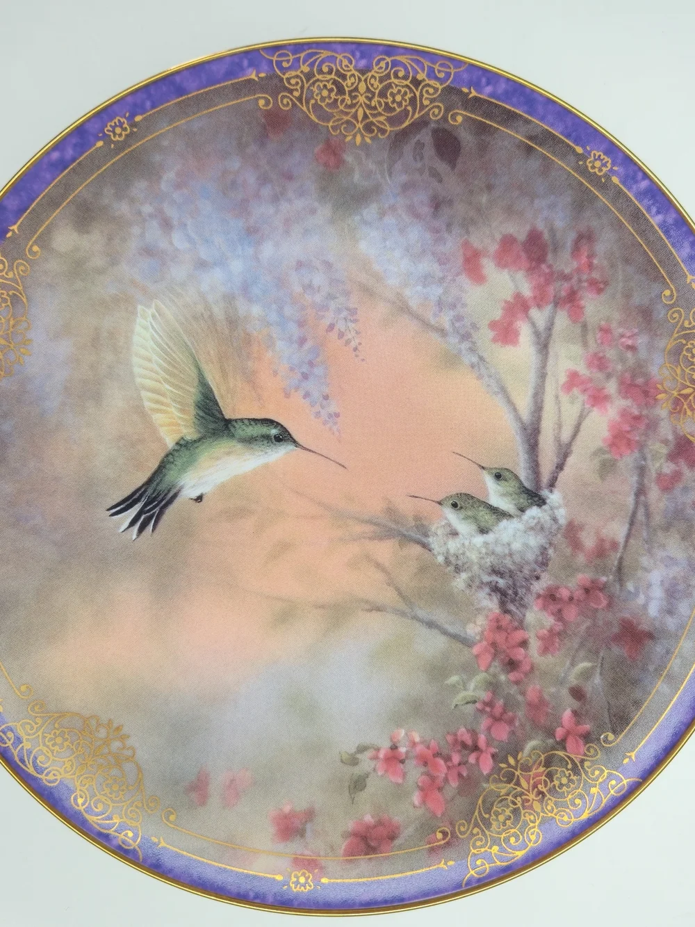2 Bradford Hummingbird Decor Plates Wings of Grace, Garden Whispers W.S. Martin